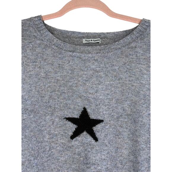 Theo Spence Gray Black w/Star Print Oversized Long Sleeve Sweater Top Size M - Picture 2 of 9